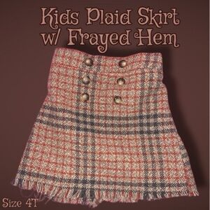 Kids Plaid Skirt with Frayed Hem